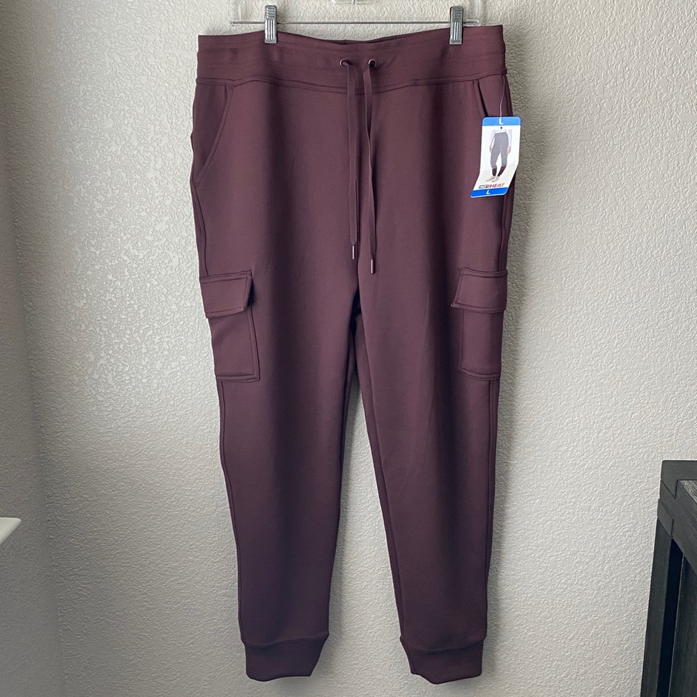 32 Degrees Heat Womens Cargo Jogger Pants Burgundy Comfort Scuba Soft/Large